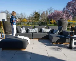 Meuble House Canapé modulaire d'extérieur en teck et tissu anthracite