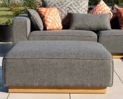 Meuble House Canapé modulaire d'extérieur en teck et tissu gris chiné 