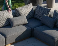 Meuble House Canapé modulaire d'extérieur en teck et tissu gris chiné 