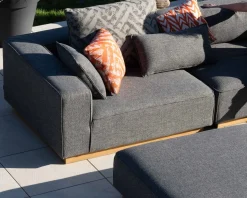Meuble House Canapé modulaire d'extérieur en teck et tissu gris chiné 