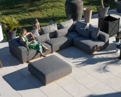 Meuble House Canapé modulaire d'extérieur en teck et tissu gris chiné 