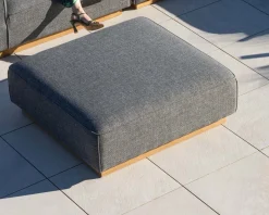 Meuble House Canapé modulaire d'extérieur en teck et tissu gris chiné 