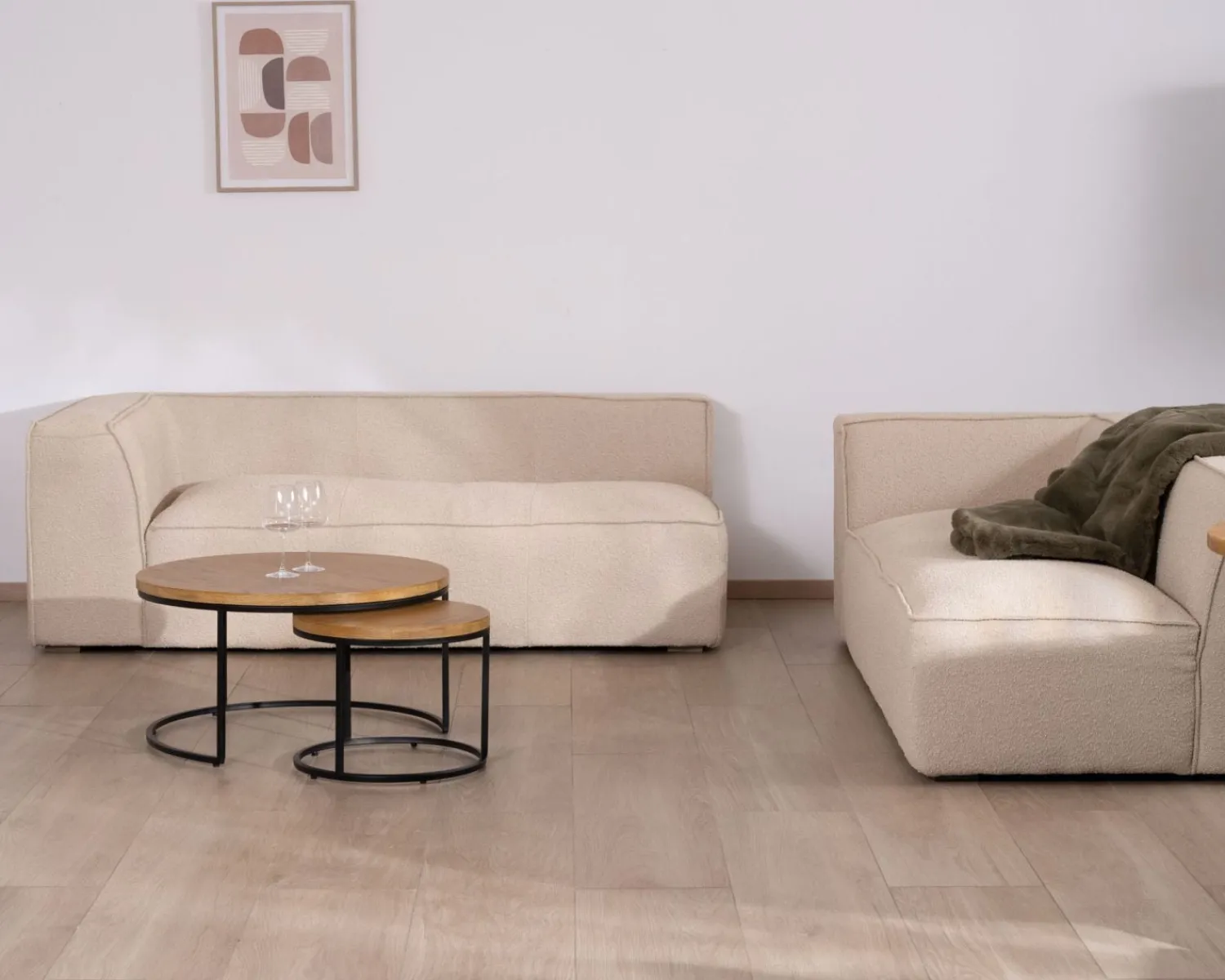 Meuble House Canapé modulaire en angle en tissu bouclette beige "Alcazar" Outlet