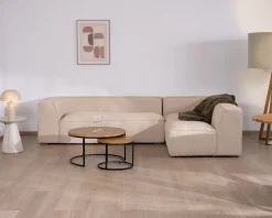 Meuble House Canapé modulaire en angle en tissu bouclette beige