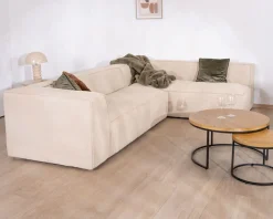 Meuble House Canapé modulaire en angle en tissu bouclette beige