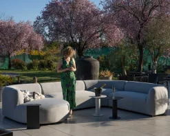 Meuble House Canapé panoramique modulaire spécial extérieur en tissu gris clair 