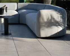 Meuble House Canapé panoramique modulaire spécial extérieur en tissu gris clair 
