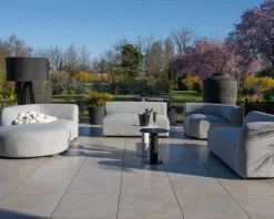 Meuble House Canapé panoramique modulaire spécial extérieur en tissu gris clair 