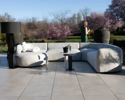 Meuble House Canapé panoramique modulaire spécial extérieur en tissu gris clair 