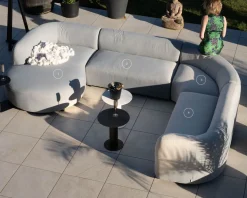 Meuble House Canapé panoramique modulaire spécial extérieur en tissu gris clair 