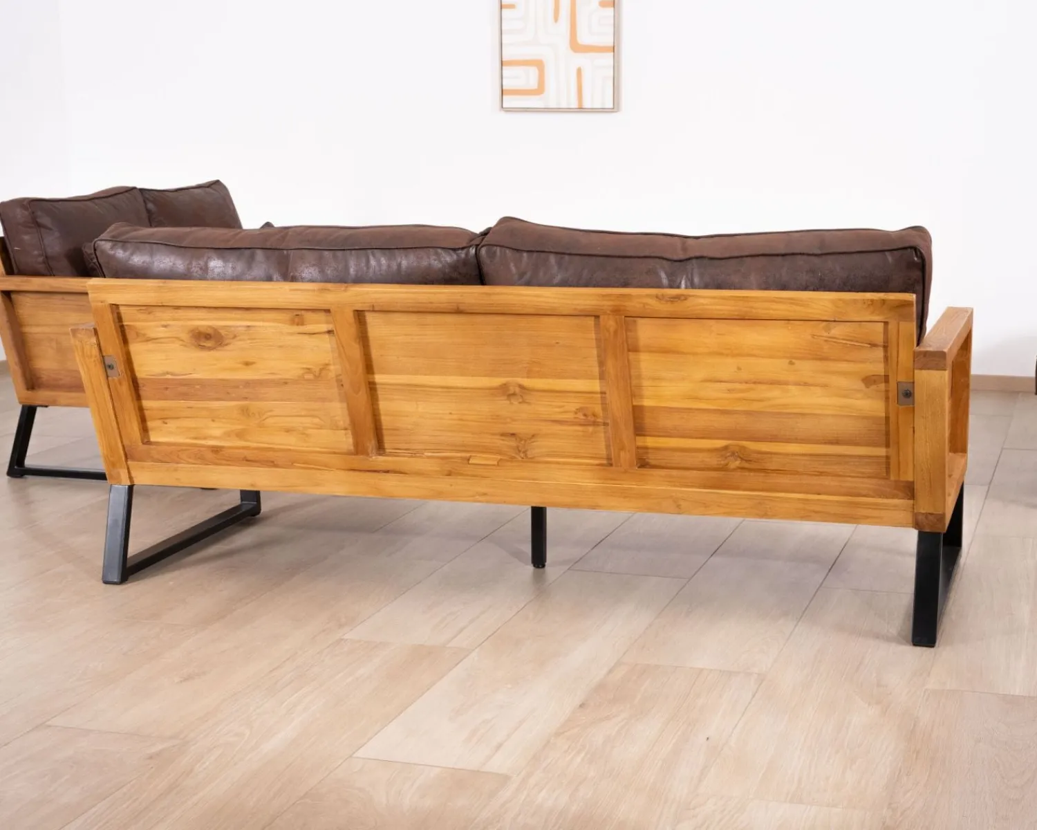 Meuble House Canapé 3 personnes style club teck et tissu 192 cm "Roster" Discount