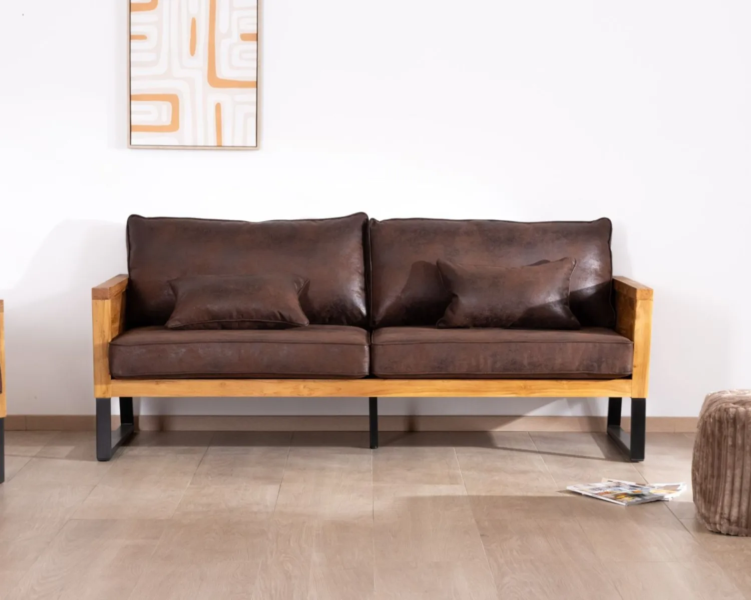 Meuble House Canapé 3 personnes style club teck et tissu 192 cm "Roster" Discount