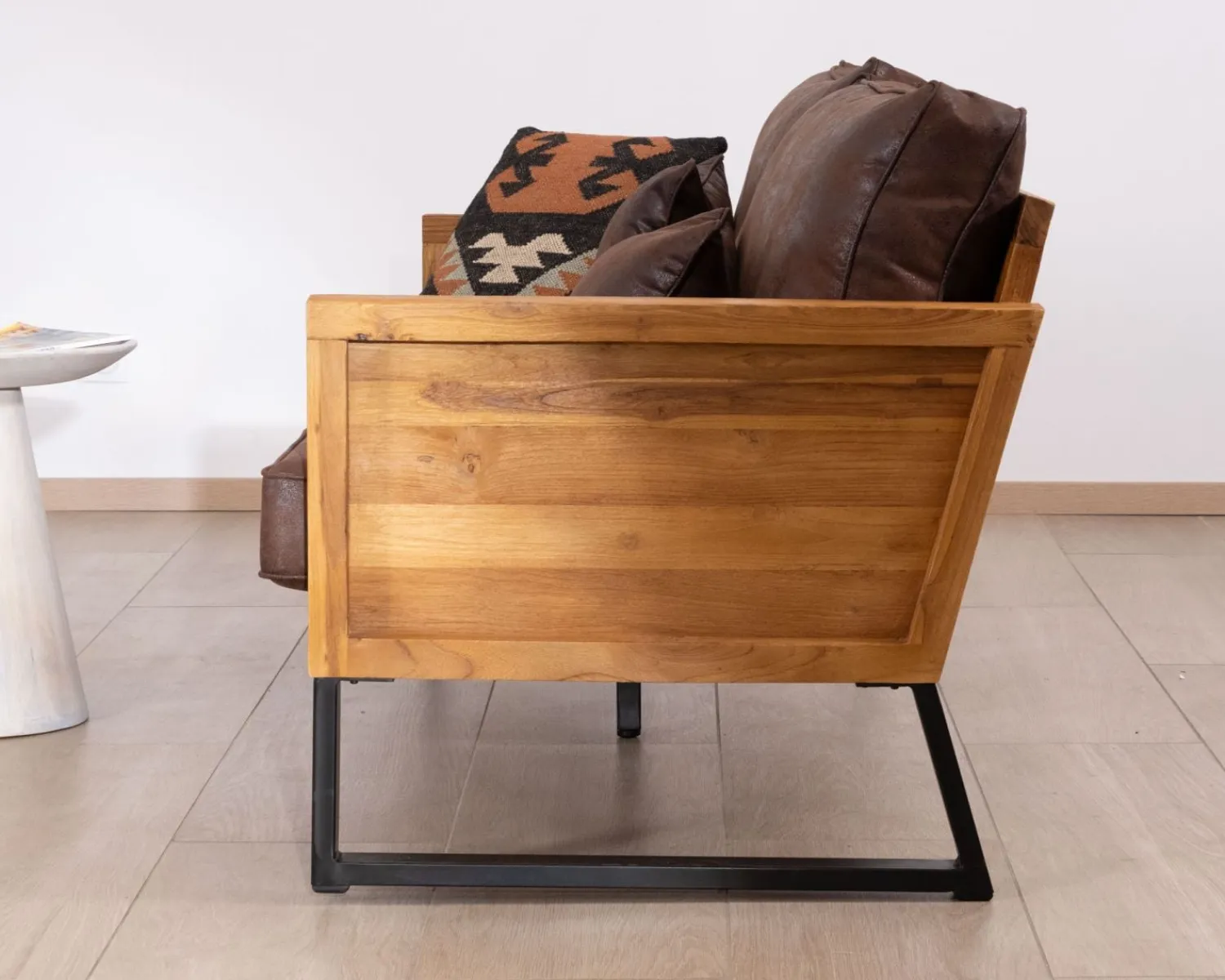 Meuble House Canapé 3 personnes style club teck et tissu 192 cm "Roster" Discount