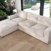 Meuble House Canapé 3 places avec pouf ottoman carré en velours côtelé gris chaud "Tuléar" Sale