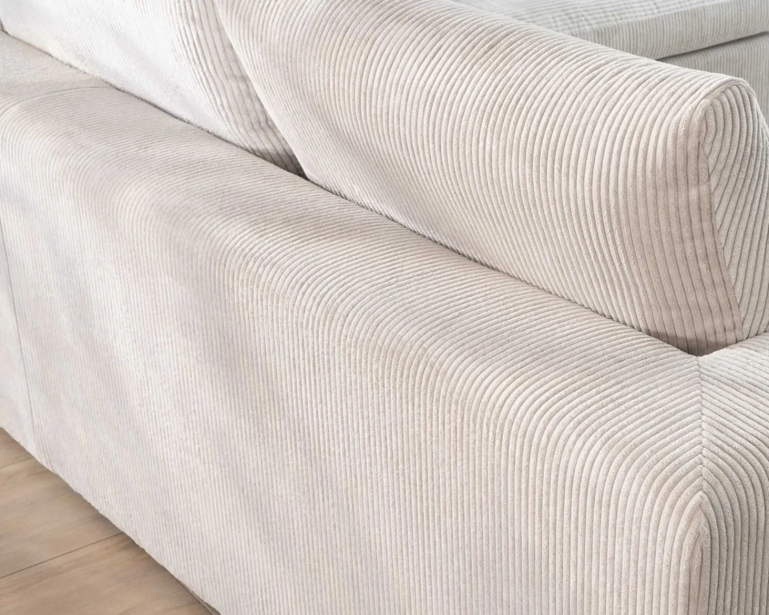 Meuble House Canapé 3 places avec pouf ottoman carré en velours côtelé gris chaud "Tuléar" Sale