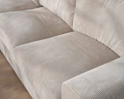Meuble House Canapé 3 places avec pouf ottoman carré en velours côtelé gris chaud