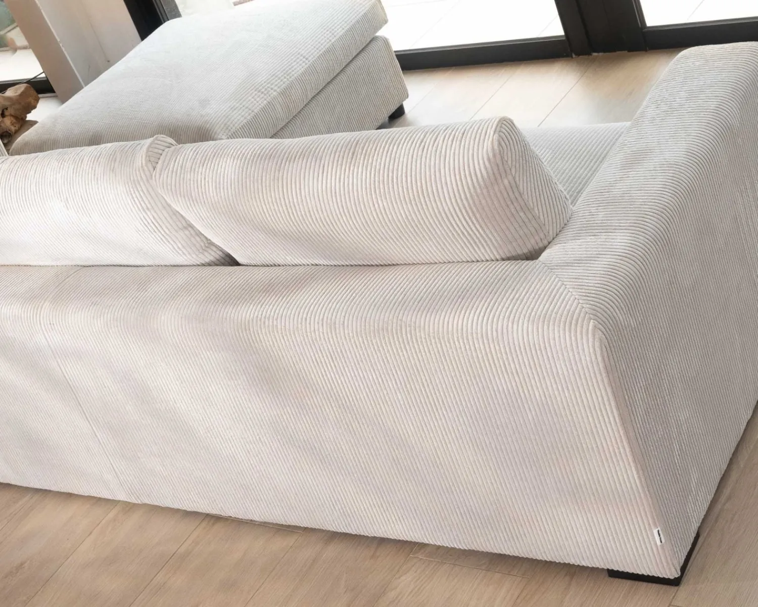 Meuble House Canapé 3 places avec pouf ottoman carré en velours côtelé gris chaud "Tuléar" Sale