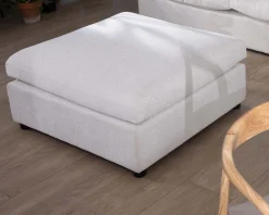 Meuble House Canapé 3 places avec pouf ottoman carré en tissu doux et bouclé blanc chiné