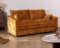 Meuble House Canapé 2 places contemporain esprit cosy “Odéa” en tissu jaune moutarde Sale