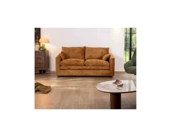 Meuble House Canapé 2 places contemporain esprit cosy “Odéa” en tissu jaune moutarde Sale