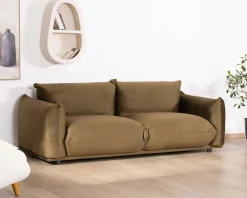 Meuble House Canapé 3 places en tissu doux vert kaki 