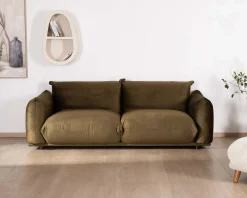 Meuble House Canapé 3 places en tissu doux vert kaki 