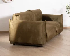 Meuble House Canapé 3 places en tissu doux vert kaki 