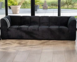 Meuble House Canapé 3 places en velours anthracite soyeux avec surpiqures