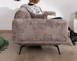 Meuble House Canapé 3 places esprit rétro en tissu chenillé doux gris cendré 