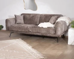 Meuble House Canapé 3 places esprit rétro en tissu chenillé doux gris cendré 