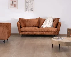 Meuble House Canapé 3 places ultra confort esprit rétro en tissu tramé terracotta