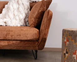 Meuble House Canapé 3 places ultra confort esprit rétro en tissu tramé terracotta