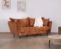 Meuble House Canapé 3 places ultra confort esprit rétro en tissu tramé terracotta