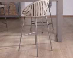 Meuble House Chaise de bar d'extérieur en aluminium gris champagne et dossier en corde tendue Discount