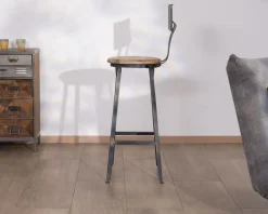 Meuble House Chaise de bar métal gris antique et bois