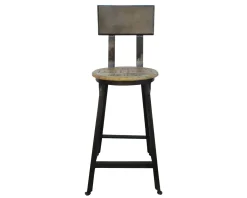 Meuble House Chaise de bar pour îlot métal noir et bois exotique "Atelier Grey" Discount