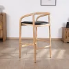 Meuble House Chaise de bar épurée en acacia naturel et assise PU noir "Vogue" Best