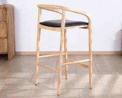Meuble House Chaise de bar épurée en acacia naturel et assise PU noir "Vogue" Best