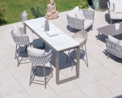 Meuble House Chaise de bar ultra chic dossier en tissu tressé gris et pieds aluminium