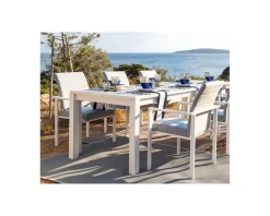 Meuble House Chaise de jardin moderne tissu Sunbrella et aluminium blanc
