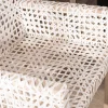 Meuble House Chaise de repas avec accoudoirs en cuir blanc tressé et teck "Mambow" Best