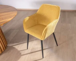 Meuble House Chaise de repas avec accoudoirs en velours côtelé jaune "Scotty" et pieds métal noir Sale