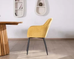 Meuble House Chaise de repas avec accoudoirs en velours côtelé jaune "Scotty" et pieds métal noir Sale