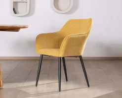 Meuble House Chaise de repas avec accoudoirs en velours côtelé jaune 