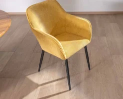 Meuble House Chaise de repas avec accoudoirs en velours côtelé jaune 