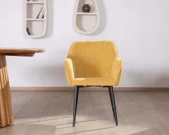 Meuble House Chaise de repas avec accoudoirs en velours côtelé jaune 