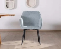 Meuble House Chaise de repas contemporaine en velours côtelé bleu clair et pieds métal noir 