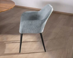 Meuble House Chaise de repas contemporaine en velours côtelé bleu clair et pieds métal noir 