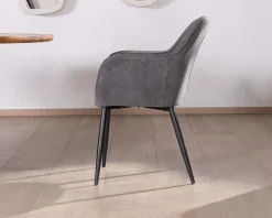 Meuble House Chaise de repas contemporaine en tissu velours gris foncé