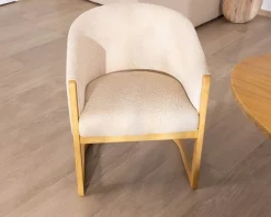 Meuble House Chaise de repas enveloppante style rétro chic "Isadora" tissu beige et bois Sale